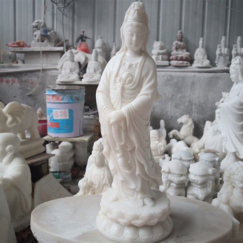 四川汉白玉佛像装饰精美大理石雕刻工艺品摆件观音石槽景观石
