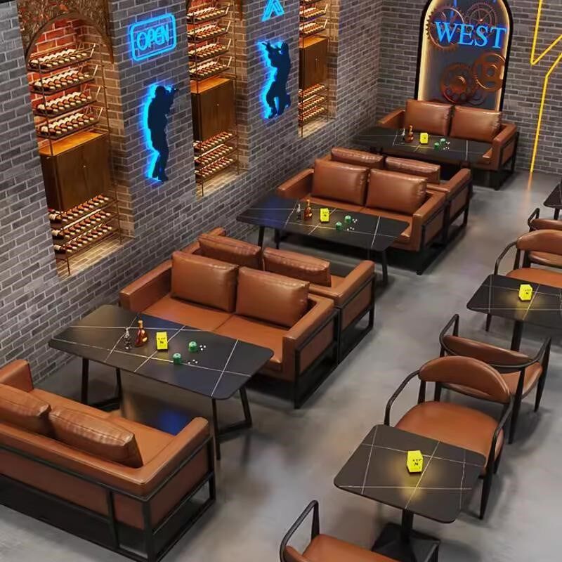 洽谈烧烤火锅店餐吧西餐厅咖啡馆桌椅组合工业风酒吧清吧卡座沙发