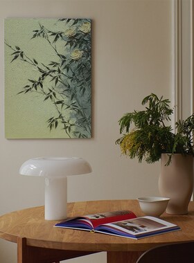 新中式绿色竹子客厅装饰画节节高升书房肌理国风油画玄关墙挂画