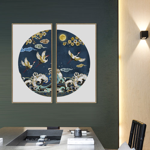 水墨宣言新中式组合装饰画客厅书房祥云仙鹤墙画茶室吉祥玄关挂画
