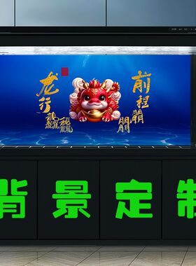 鱼缸背景贴纸高清图3D立体背景画龙鱼水族箱造景龙行龘龘