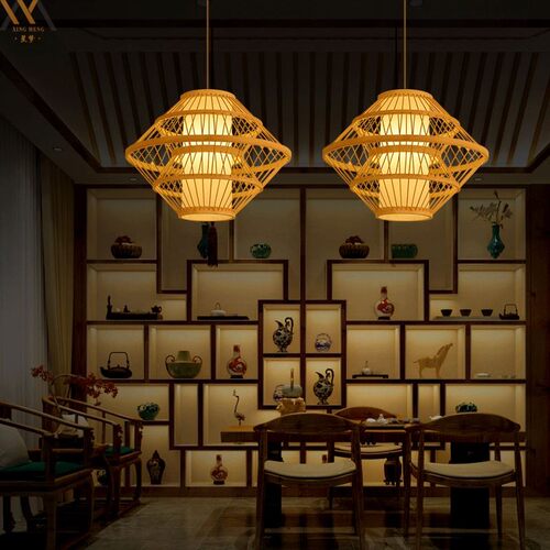 中式饭店编织竹编吊灯茶室火锅店灯笼日式榻榻米禅意藤艺竹艺吊灯
