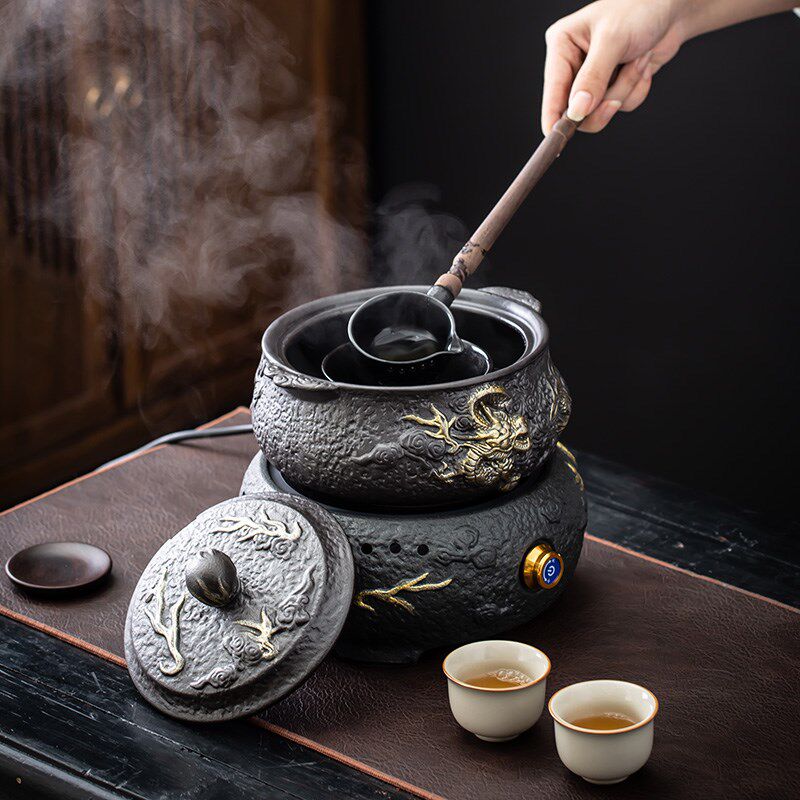耐高温陶瓷带盖煮茶壶电陶炉黑白茶普洱烧茶炉茶具家用带勺煮茶器