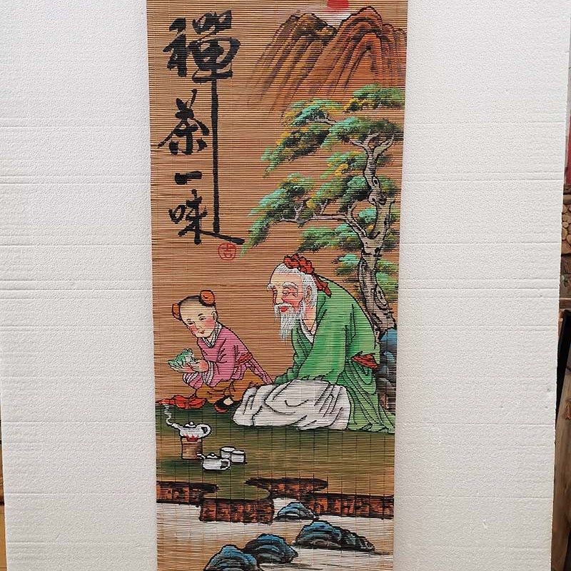 手绘竹帘挂饰墙壁装饰中式复古墙面窗帘卷帘隔断禅意竹编茶室家用
