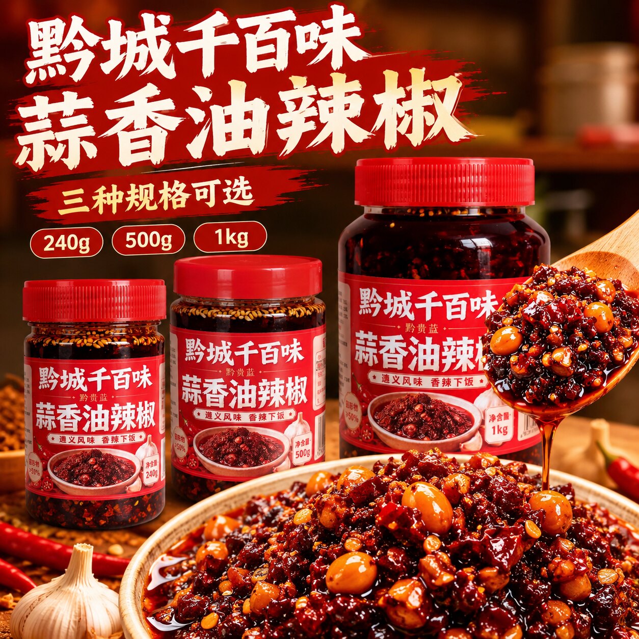 黔城千百味贵州中辣油辣椒500g