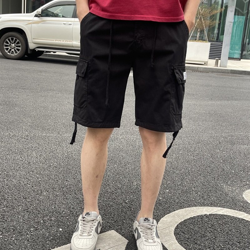 夏季工装裤男款休闲短裤宽松直筒弹力五分裤潮牌5分马裤多口袋男图片