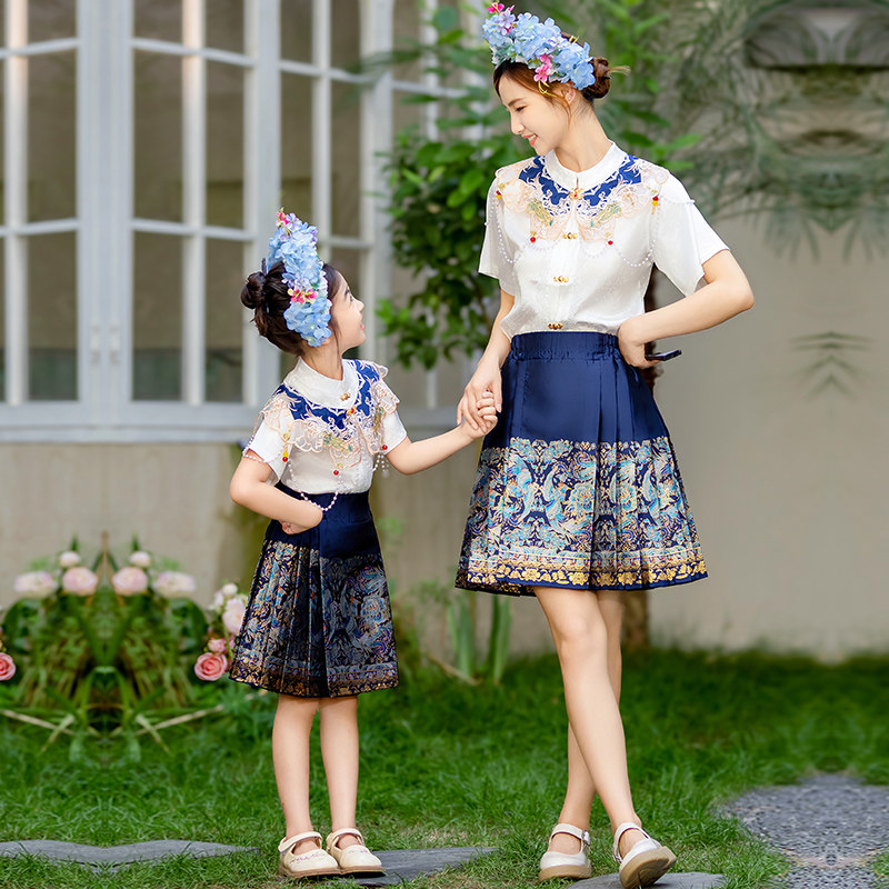 汉服女童马面裙套装短款夏装2024新款洋气国风中式U裙子母女亲子图片