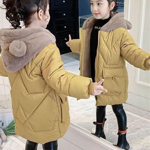 女童加绒棉衣冬装2025新款女大童洋气羽绒棉袄中长款外套冬季儿童