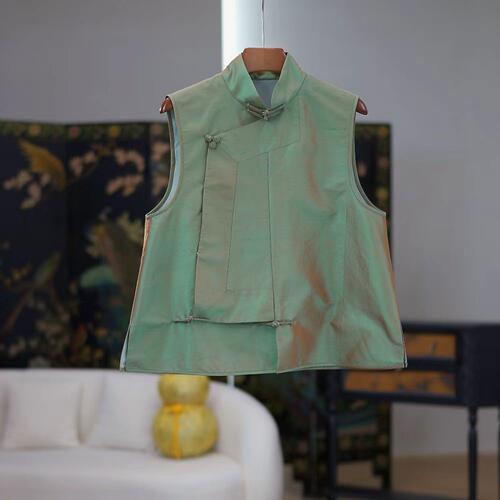 新裁集[双宫·素笺]新中式原创立领斜襟手工盘扣马甲XCJ26080345