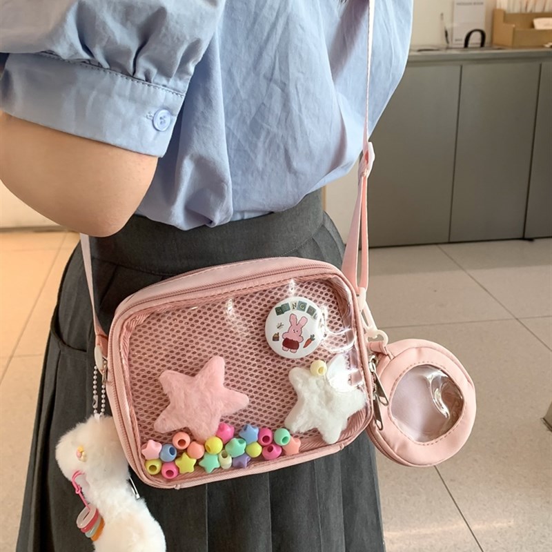 可爱简约甜e美日常小食量单肩斜挎吧唧透明痛包图片