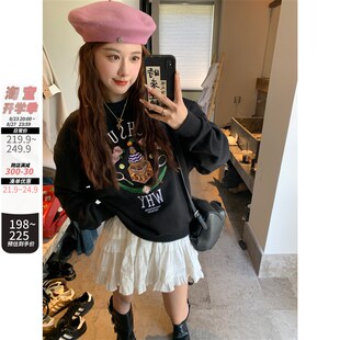 夏天家2024新款早秋装重工刺绣宽松长袖圆领连帽卫衣女慵懒风上衣