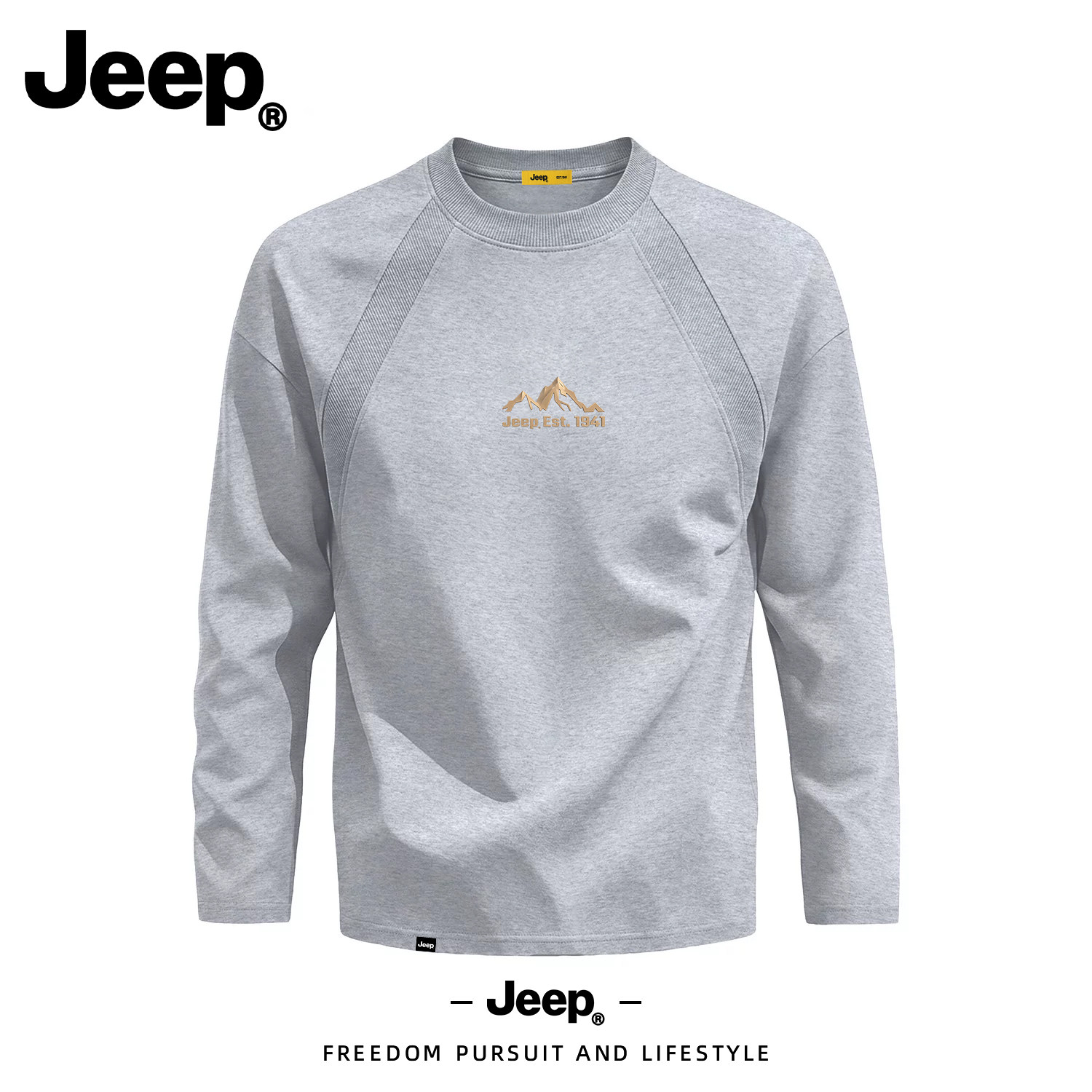 JEEP/吉普美式复古拼接长袖T恤男秋季插肩袖高级感舒适休闲上衣图片