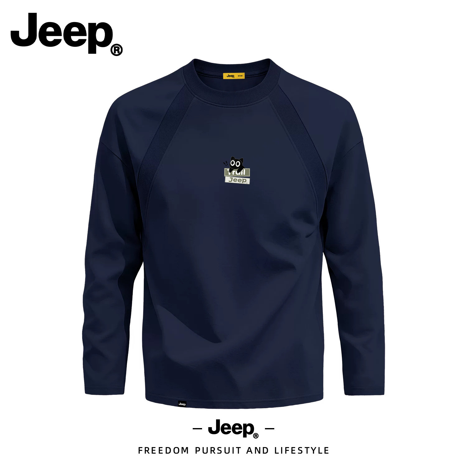 JEEP/吉普解构插肩长袖T恤秋季2026新款男圆领休闲百搭上衣运动风图片