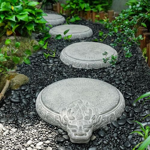 庭院花园布置兽纹脚踏石户外院子防滑圆形草坪造景汀步石垫脚石