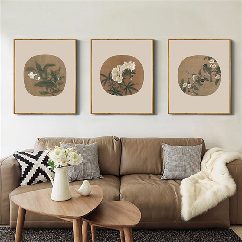 新中式工笔花鸟装饰画客厅书房背景墙荷花壁画茶室古风国画挂画