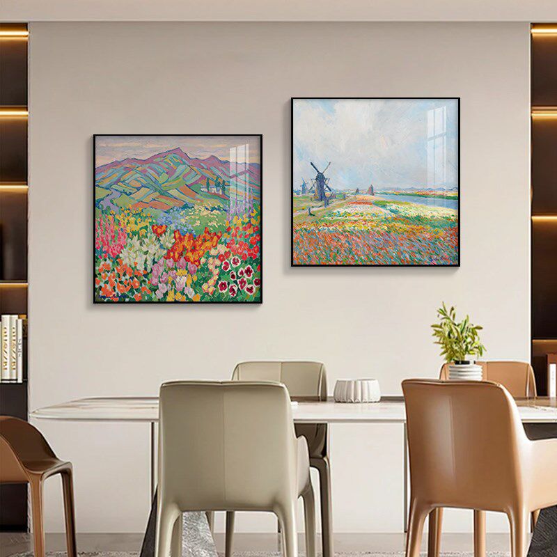 世界名画餐厅装饰画莫奈梵高客厅挂画组合手绘油画风景壁画高级感