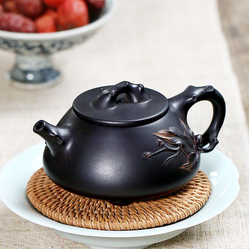 古昔宜兴紫砂家用手制天青黑金纯全手工泡茶壶紫砂壶福禄石瓢柱础