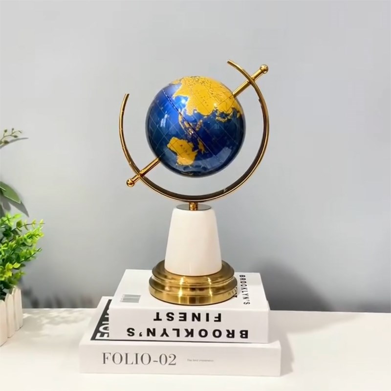 轻奢中文地球仪摆件大理石金属工艺品办公室书房酒柜家居装饰品