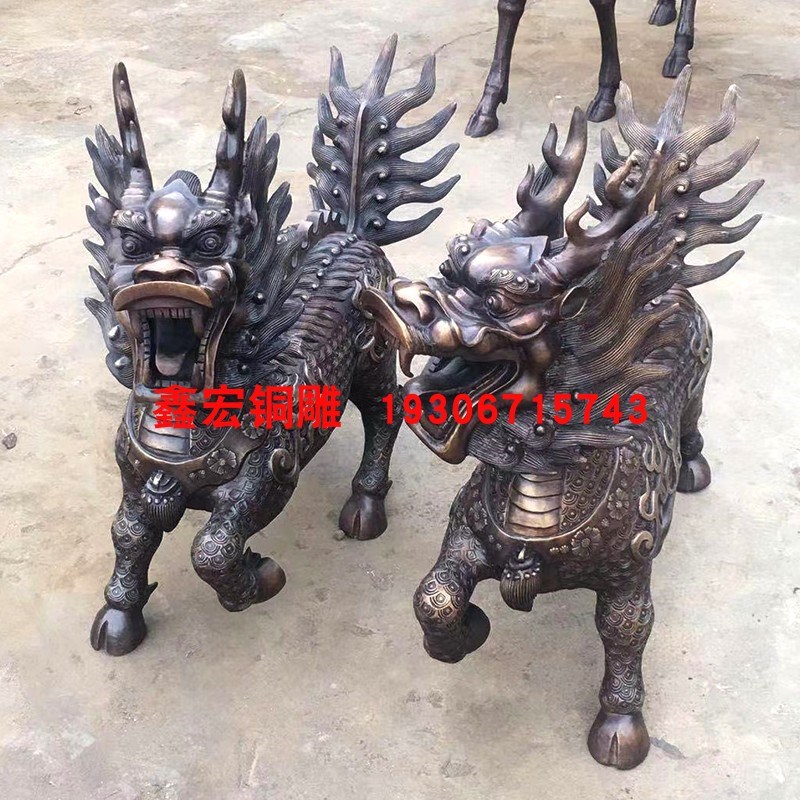大型麒麟铜雕纯铜动物雕塑铸铜玻璃钢仿铜貔貅雕像户外四不像摆件