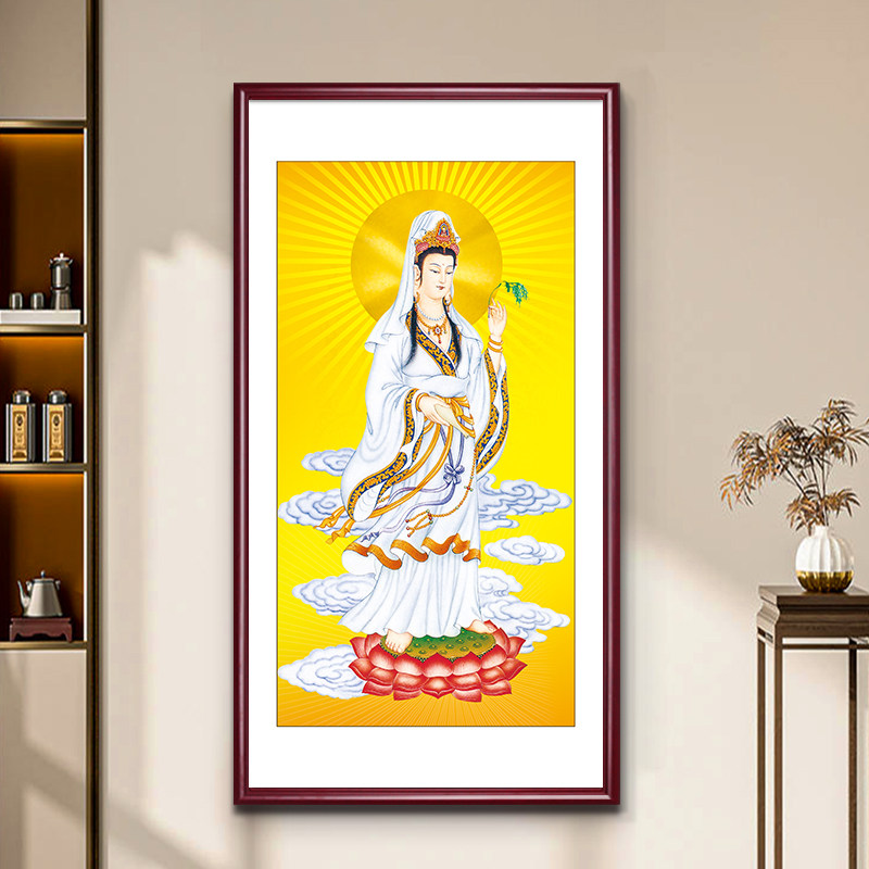 观音佛祖菩萨玄关画送子观音新中式客厅装饰画书房茶室壁画挂画