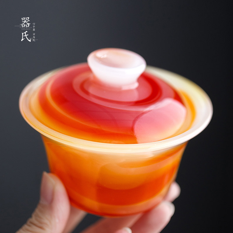 器氏琉璃茶具套装红玉功夫茶杯家用客厅高档盖碗泡茶办公室礼盒装