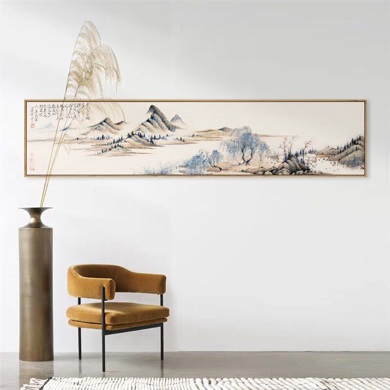 水墨宣言新中式横幅山水装饰画清恽寿平花岛隐栖国画茶室背景挂画