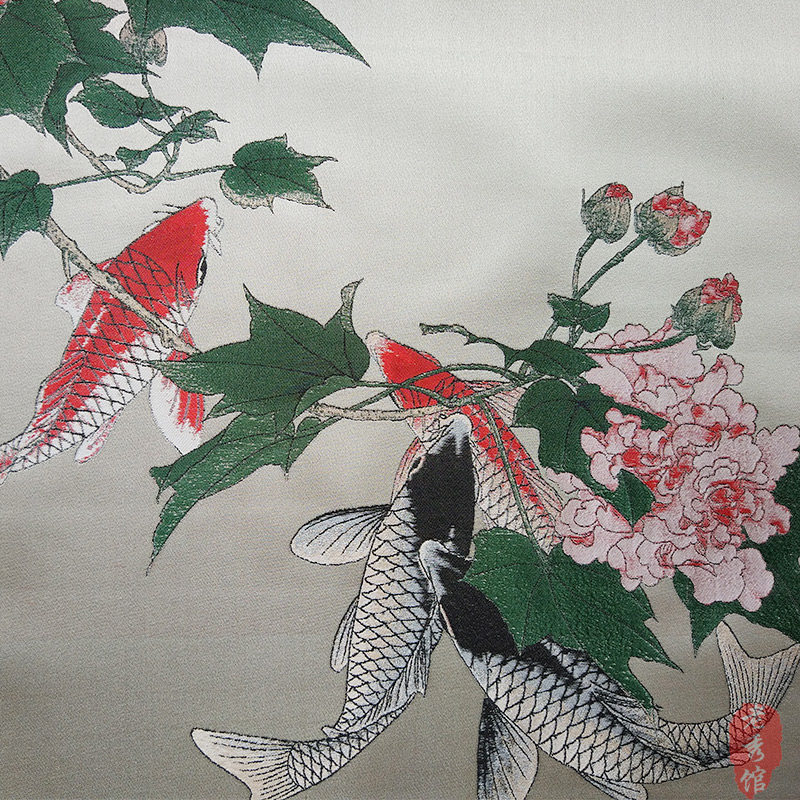 老秀馆蜀锦芙蓉锦鲤中国风特色礼品卷轴挂画送老外工艺品挂件礼物