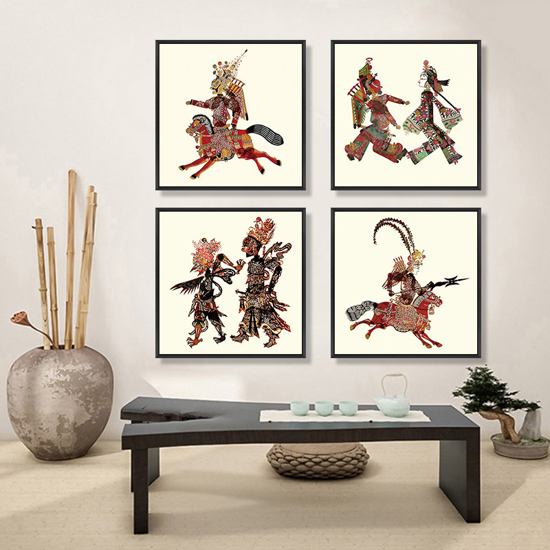 皮影装饰画戏曲人物艺术画中国风餐厅客厅玄关画茶室挂画卧室壁画
