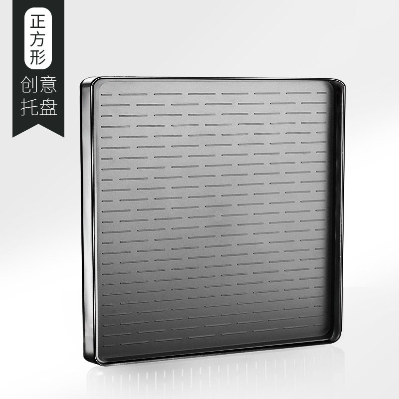 欧式简约塑料沥水盘托盘茶盘茶具不锈钢包边家用长方形客厅商务