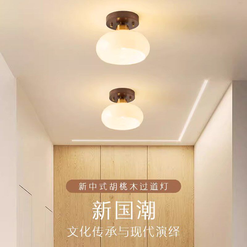 新中式过道灯走廊灯胡桃木简约吸顶灯玄关入户楼梯衣帽间阳台灯具