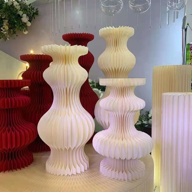婚庆摺叠曲线甜品台罗马柱纸圆柱美人腰路引橱窗装饰展台花瓶道具