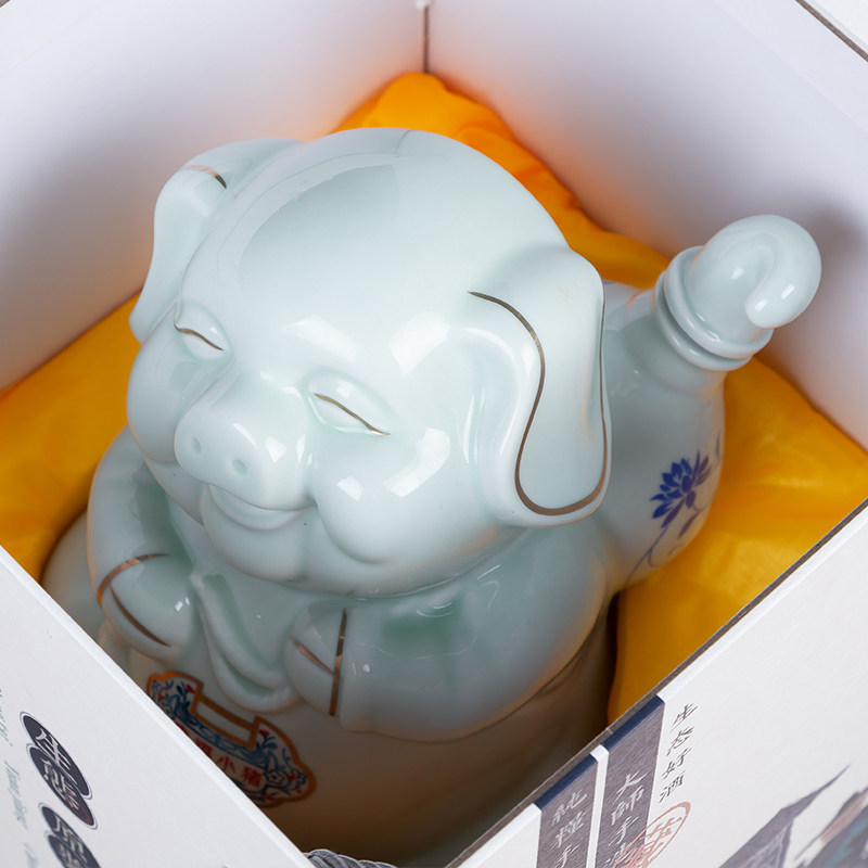 景德镇陶瓷生肖酒瓶幸福小猪 创意礼品3斤装白酒壶密封酒坛带礼盒