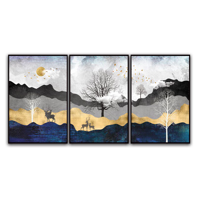 客厅沙发背景墙装饰画北欧轻奢挂画山水简约大气数字油画餐厅定做
