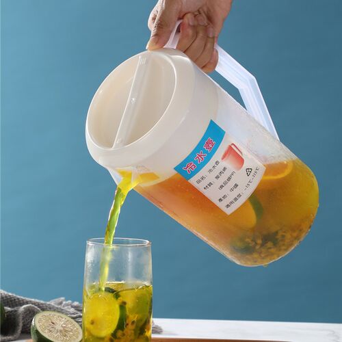塑料PP冷水壶 茶饮店百合壶 果汁扎壶有刻度带盖开水凉水壶大容量