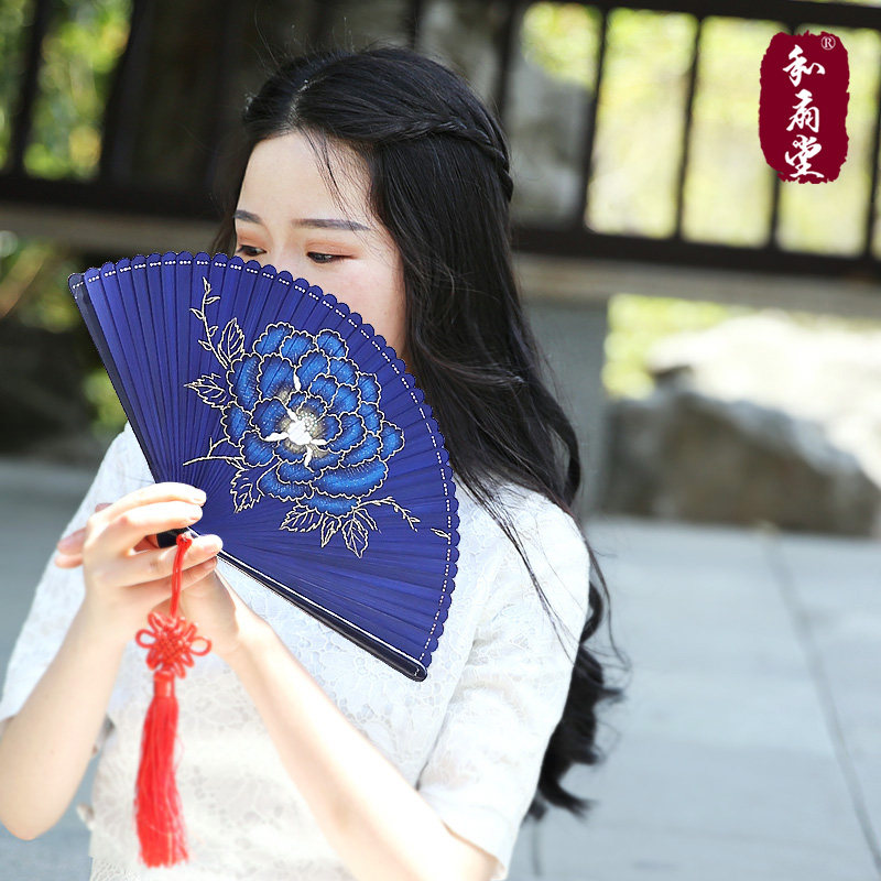 和扇堂祥云瑞鹤中国风古典全竹扇子汉服古风折扇女式复古镂空