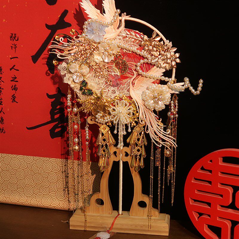 红色团扇diy材料包古风成品扇新中式秀禾服新娘结婚出嫁手工喜扇