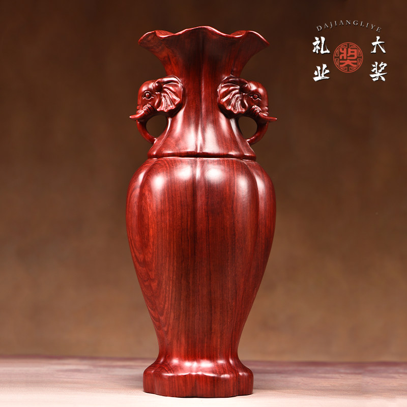 红花梨太平有象花瓶摆件客厅新中式家居办公室装饰工艺品乔迁送礼
