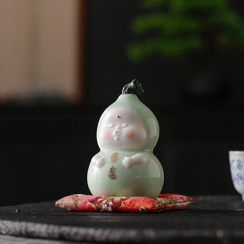 创意葫芦暴富可爱茶宠小摆件陶瓷工艺品香插家居办公室桌面送礼品