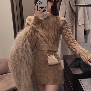 秋冬季小个子毛衣套装女网红气质针织衫上衣包臀半身裙时尚两件套