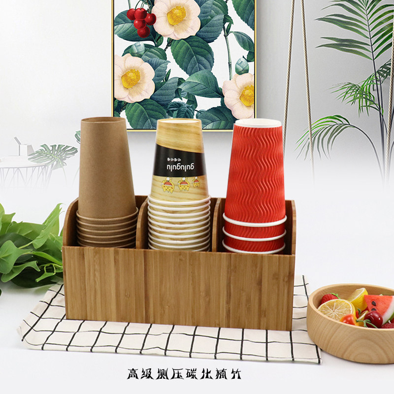 咖啡奶茶店三分格实木各种规格果饮吸管搅拌棒收纳盒取分纸杯架子