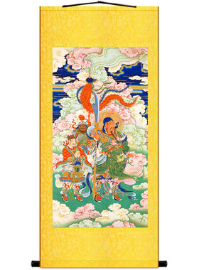 关圣帝君图 关公骑马关羽画像 中式复古卷轴挂画丝绸画可定制订做