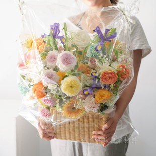 花束防风衣防尘保护袋防水透明玻璃纸袋子花盒花篮鲜花包装配送袋