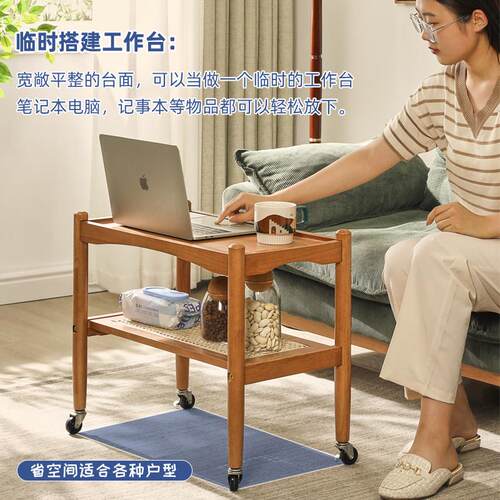 实木沙发边几家用可移动茶几客厅小户型带轮简易茶桌子床头置物架