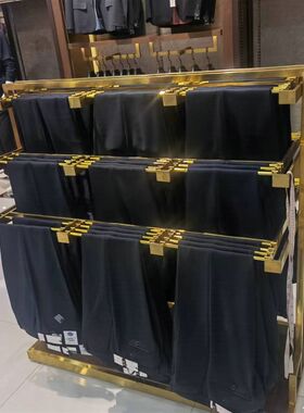 男装店不锈钢拉丝裤台展示架服装店黄钛金裤架中岛架双面挂裤子架