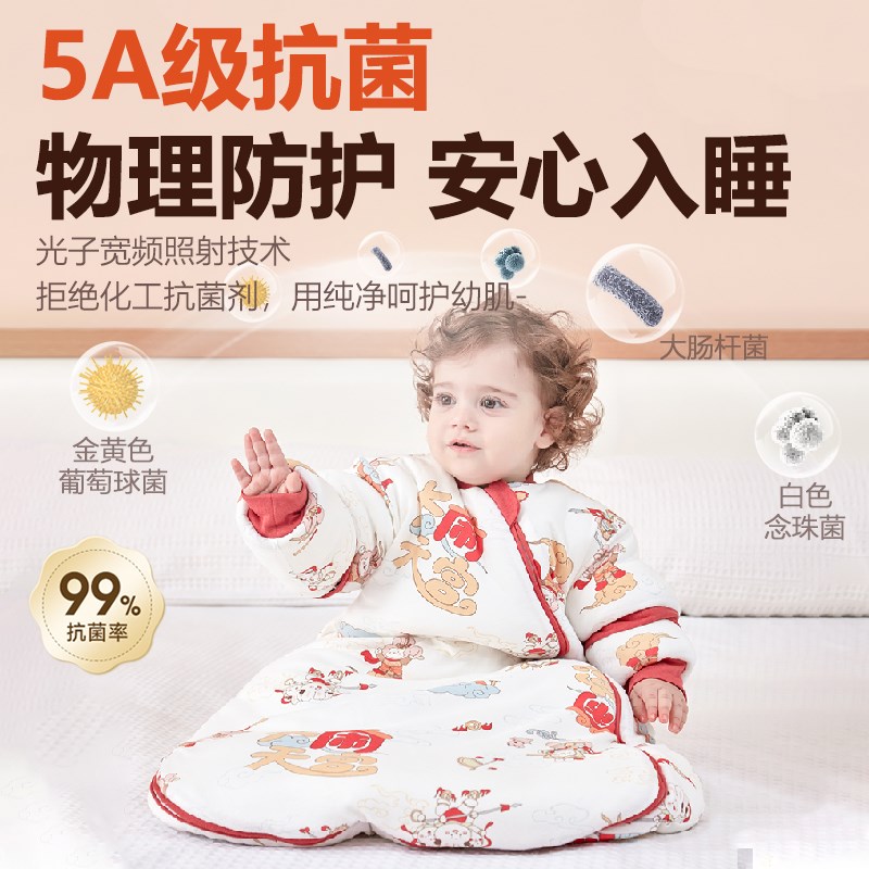婴儿恒温睡袋春秋冬款加厚薄棉新生儿一体式宝宝防踢被子四季通用