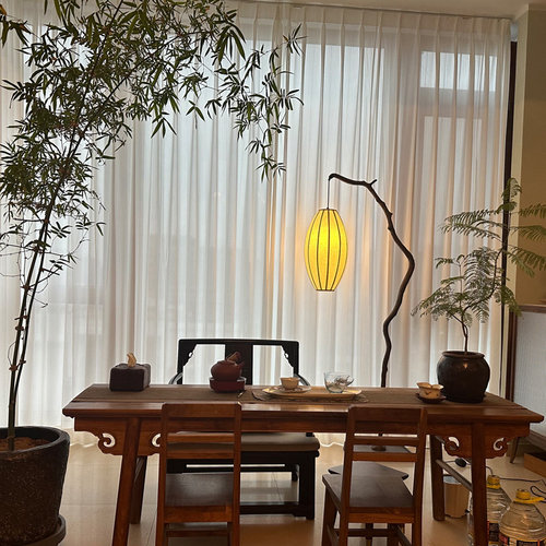 侘寂复古风树枝新中式禅意落地灯茶室书房氛围灯布艺灯笼钓鱼地灯