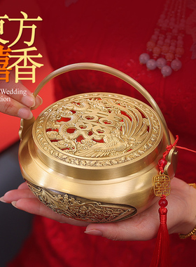 结婚用品铜香炉新娘陪嫁妆火炉旺夫火囱暖手火铳手提炉火冲旺盆炉