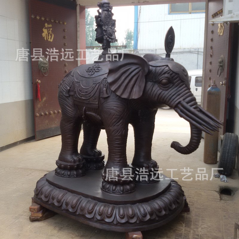 厂家铸铜大象摆件纯铜大象公司门口雕塑莲花底座铜雕大象现货图片