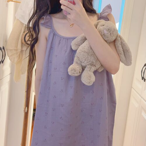 柔软透气~婴儿棉纯棉睡裙睡衣家居服宽松吊带裙夏季碎花A类全棉
