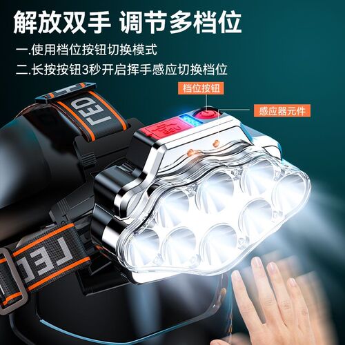 双锂电感应头灯强光m充电超亮超长续航头戴式矿灯夜钓专用工作LED